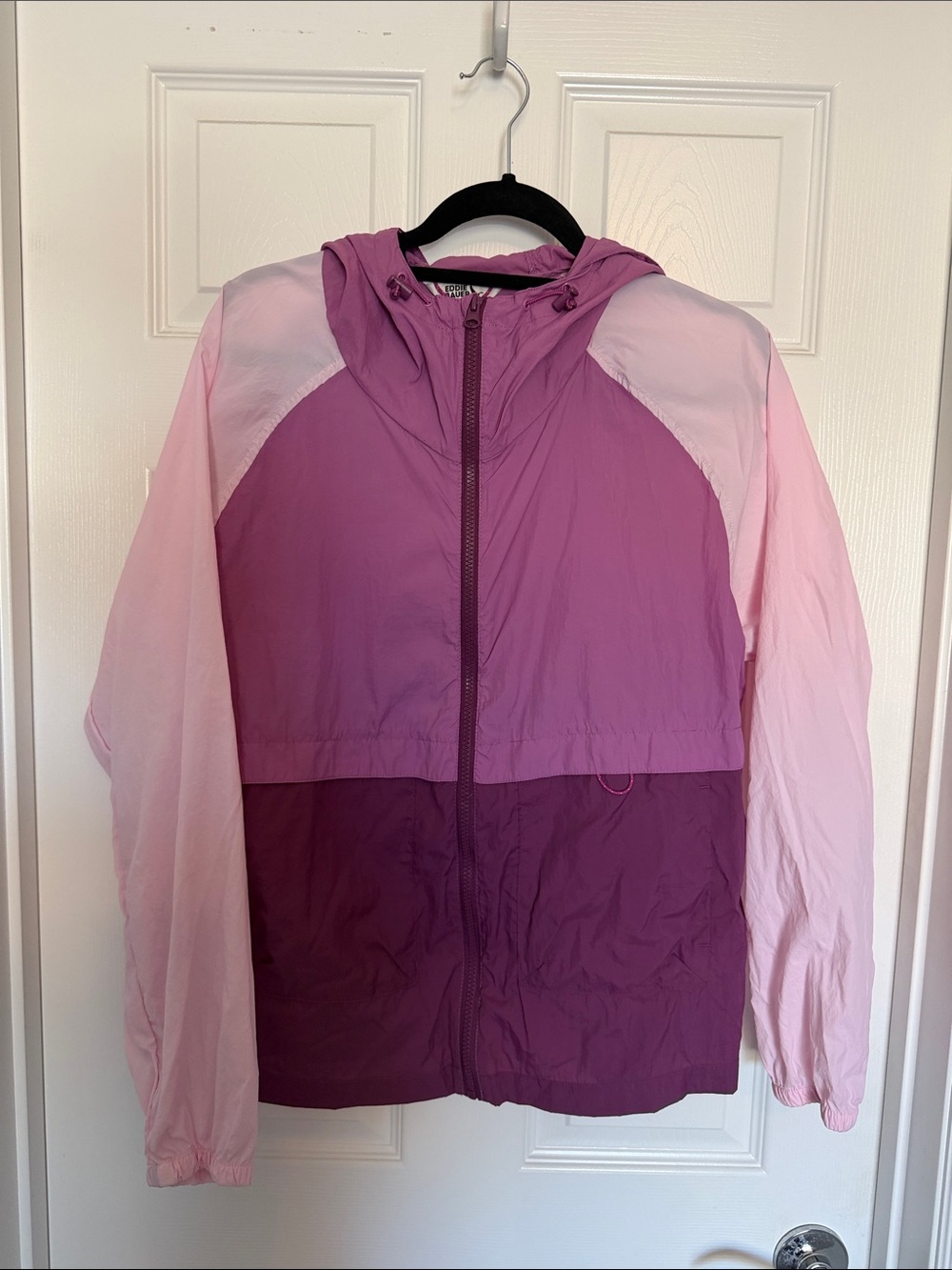Eddie Bauer Colorblock Pink & Purple Hooded Windbreaker - Picture 3 of 11
